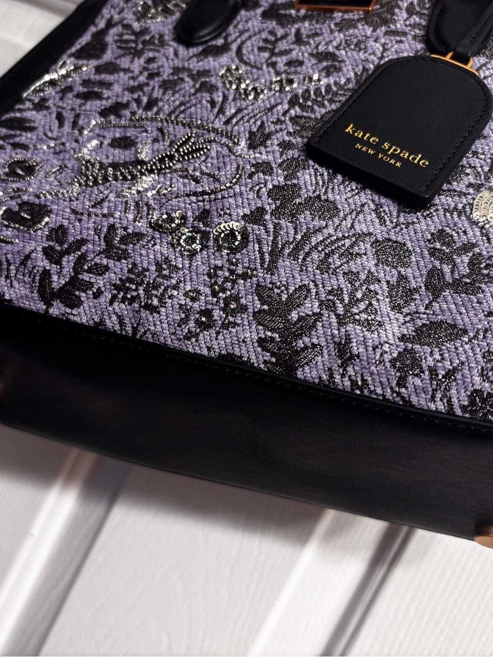 kate spade Lavender and Black Embroidered Satchel - Picture 6 of 7